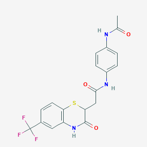 molecular formula C19H16F3N3O3S B2745900 N-(4-acetamidophenyl)-2-[3-oxo-6-(trifluoromethyl)-4H-1,4-benzothiazin-2-yl]acetamide CAS No. 694477-54-8