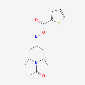 molecular formula C16H22N2O3S B2745912 1-(2,2,6,6-Tetramethyl-4-{[(2-thienylcarbonyl)oxy]imino}piperidino)-1-ethanone CAS No. 478079-95-7