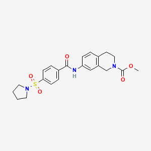 molecular formula C22H25N3O5S B2745917 甲基-7-(4-(吡咯啉-1-基磺酰)苯甲酰胺)-3,4-二氢异喹啉-2(1H)-羧酸甲酯 CAS No. 1448054-70-3