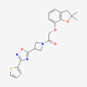molecular formula C21H21N3O4S B2745925 2-((2,2-Dimethyl-2,3-dihydrobenzofuran-7-yl)oxy)-1-(3-(3-(thiophen-2-yl)-1,2,4-oxadiazol-5-yl)azetidin-1-yl)ethanone CAS No. 1327574-88-8