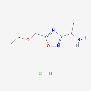 molecular formula C7H14ClN3O2 B2745950 1-[5-(Ethoxymethyl)-1,2,4-oxadiazol-3-yl]ethanamine;hydrochloride CAS No. 2309474-74-4