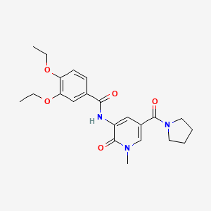 molecular formula C22H27N3O5 B2745977 3,4-diethoxy-N-(1-methyl-2-oxo-5-(pyrrolidine-1-carbonyl)-1,2-dihydropyridin-3-yl)benzamide CAS No. 1211311-02-2