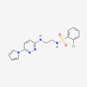 molecular formula C16H16ClN5O2S B2745978 N-(2-((6-(1H-pyrrol-1-yl)pyridazin-3-yl)amino)ethyl)-2-chlorobenzenesulfonamide CAS No. 1421496-45-8