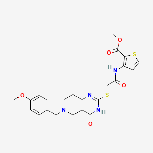 molecular formula C23H24N4O5S2 B2746001 甲基 3-[({[6-(4-甲氧基苯甲基)-4-氧代-3,4,5,6,7,8-六氢喹啉并[4,3-d]嘧啶-2-基]硫代}乙酰)氨基]噻吩-2-羧酸酯 CAS No. 1111012-05-5