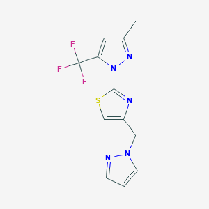molecular formula C12H10F3N5S B2746007 2-[3-甲基-5-(三氟甲基)-1H-吡唑-1-基]-4-(1H-吡唑-1-基甲基)-1,3-噻唑 CAS No. 956961-75-4