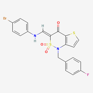 molecular formula C20H14BrFN2O3S2 B2746019 (Z)-3-(((4-bromophenyl)amino)methylene)-1-(4-fluorobenzyl)-1H-thieno[3,2-c][1,2]thiazin-4(3H)-one 2,2-dioxide CAS No. 894681-34-6