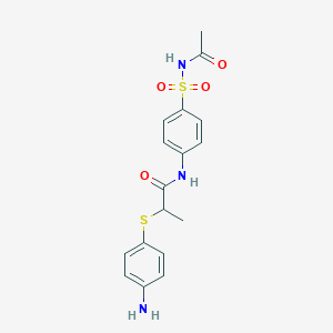molecular formula C17H19N3O4S2 B2746021 N-{4-[(acetylamino)sulfonyl]phenyl}-2-[(4-aminophenyl)thio]propanamide CAS No. 931293-01-5