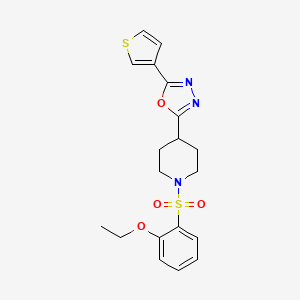 molecular formula C19H21N3O4S2 B2746030 2-(1-((2-Ethoxyphenyl)sulfonyl)piperidin-4-yl)-5-(thiophen-3-yl)-1,3,4-oxadiazole CAS No. 1448073-76-4