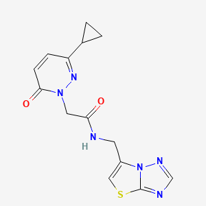 molecular formula C14H14N6O2S B2746038 2-(3-cyclopropyl-6-oxopyridazin-1(6H)-yl)-N-(thiazolo[3,2-b][1,2,4]triazol-6-ylmethyl)acetamide CAS No. 2034424-98-9