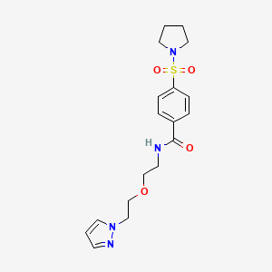 molecular formula C18H24N4O4S B2746043 N-(2-(2-(1H-pyrazol-1-yl)ethoxy)ethyl)-4-(pyrrolidin-1-ylsulfonyl)benzamide CAS No. 2034389-81-4