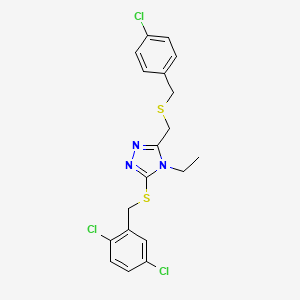 molecular formula C19H18Cl3N3S2 B2746045 4-chlorobenzyl {5-[(2,5-dichlorobenzyl)sulfanyl]-4-ethyl-4H-1,2,4-triazol-3-yl}methyl sulfide CAS No. 344270-03-7