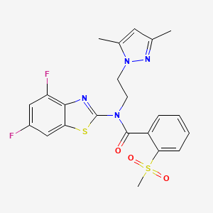 molecular formula C22H20F2N4O3S2 B2746054 N-(4,6-二氟苯并[d]噻唑-2-基)-N-(2-(3,5-二甲基-1H-吡唑-1-基)乙基)-2-(甲磺酰基)苯甲酰胺 CAS No. 1171338-06-9