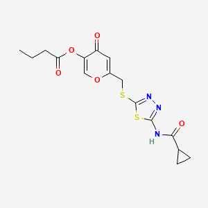 molecular formula C16H17N3O5S2 B2746058 [6-[[5-(环丙酰胺基)-1,3,4-噻二唑-2-基]硫代甲基]-4-氧代吡喃-3-基]丁酸酯 CAS No. 877650-59-4