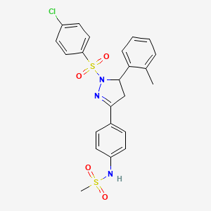 molecular formula C23H22ClN3O4S2 B2746061 N-(4-(1-((4-chlorophenyl)sulfonyl)-5-(o-tolyl)-4,5-dihydro-1H-pyrazol-3-yl)phenyl)methanesulfonamide CAS No. 838395-33-8