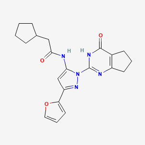 molecular formula C21H23N5O3 B2746066 2-cyclopentyl-N-(3-(furan-2-yl)-1-(4-oxo-4,5,6,7-tetrahydro-3H-cyclopenta[d]pyrimidin-2-yl)-1H-pyrazol-5-yl)acetamide CAS No. 1207017-74-0