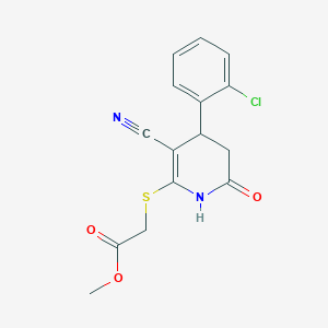 molecular formula C15H13ClN2O3S B2746078 [4-(2-Chlorophenyl)-3-cyano-6-oxo-1,4,5,6-tetrahydropyridin-2-ylsulfanyl]acetic acid, methyl ester CAS No. 325725-48-2