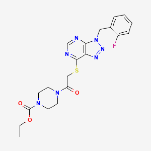 molecular formula C20H22FN7O3S B2746110 乙酸-4-(2-((3-(2-氟苯甲基)-3H-[1,2,3]三唑并[4,5-d]嘧啶-7-基)硫代)乙酰)哌嗪-1-甲酸酯 CAS No. 863458-38-2