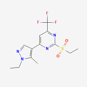 molecular formula C13H15F3N4O2S B2746118 4-(1-ethyl-5-methyl-1H-pyrazol-4-yl)-2-(ethylsulfonyl)-6-(trifluoromethyl)pyrimidine CAS No. 1006440-79-4
