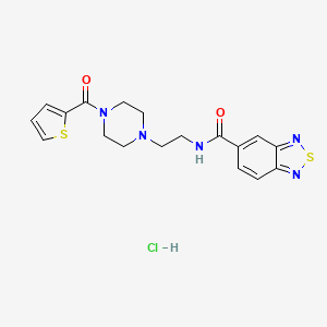molecular formula C18H20ClN5O2S2 B2746139 N-(2-(4-(噻吩-2-甲酰)哌嗪-1-基)乙基)苯并[c][1,2,5]噻二唑-5-甲酰胺盐酸盐 CAS No. 1351599-67-1