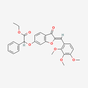 molecular formula C28H26O8 B2746145 (Z)-ethyl 2-((3-oxo-2-(2,3,4-trimethoxybenzylidene)-2,3-dihydrobenzofuran-6-yl)oxy)-2-phenylacetate CAS No. 620546-21-6