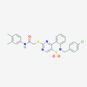 molecular formula C27H23ClN4O3S2 B2746147 2-{[6-(4-氯苄基)-5,5-二氧化-6H-嘧啶并[5,4-c][2,1]苯并噻嗪-2-基]硫}-N-(3,4-二甲基苯基)乙酰胺 CAS No. 899547-41-2