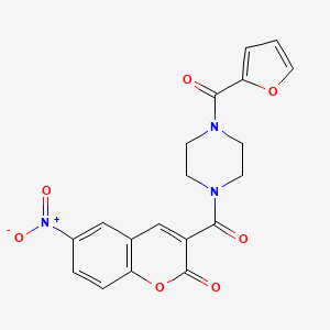 molecular formula C19H15N3O7 B2746148 3-[4-(furan-2-carbonyl)piperazine-1-carbonyl]-6-nitro-2H-chromen-2-one CAS No. 728031-54-7