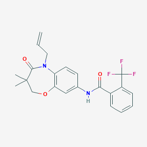 molecular formula C22H21F3N2O3 B2746154 N-(5-allyl-3,3-dimethyl-4-oxo-2,3,4,5-tetrahydrobenzo[b][1,4]oxazepin-8-yl)-2-(trifluoromethyl)benzamide CAS No. 921564-67-2