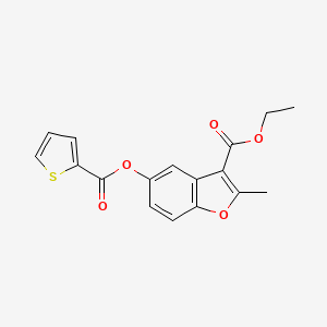 molecular formula C17H14O5S B2746173 乙酸2-甲基-5-(噻吩-2-甲酰氧基)-1-苯并呋喃-3-羧酸乙酯 CAS No. 302952-35-8