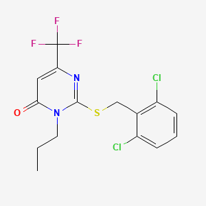 molecular formula C15H13Cl2F3N2OS B2746174 2-[(2,6-dichlorobenzyl)sulfanyl]-3-propyl-6-(trifluoromethyl)-4(3H)-pyrimidinone CAS No. 860609-25-2