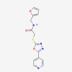 molecular formula C14H12N4O3S B2746178 N-(呋喃-2-基甲基)-2-[(5-吡啶-4-基-1,3,4-噁二唑-2-基)硫醚基]乙酰胺 CAS No. 899752-05-7