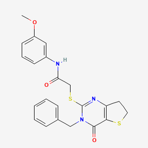 molecular formula C22H21N3O3S2 B2746183 2-((3-benzyl-4-oxo-3,4,6,7-tetrahydrothieno[3,2-d]pyrimidin-2-yl)thio)-N-(3-methoxyphenyl)acetamide CAS No. 877618-46-7