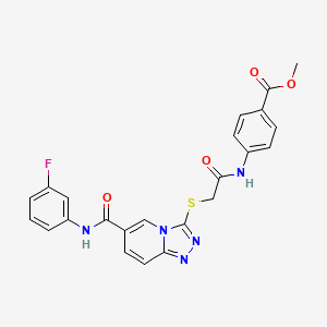 molecular formula C23H18FN5O4S B2746213 Methyl 4-(2-((6-((3-fluorophenyl)carbamoyl)-[1,2,4]triazolo[4,3-a]pyridin-3-yl)thio)acetamido)benzoate CAS No. 1112429-98-7