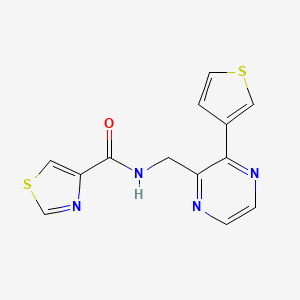 molecular formula C13H10N4OS2 B2746218 N-((3-(thiophen-3-yl)pyrazin-2-yl)methyl)thiazole-4-carboxamide CAS No. 2034538-82-2