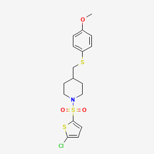 molecular formula C17H20ClNO3S3 B2746219 1-((5-Chlorothiophen-2-yl)sulfonyl)-4-(((4-methoxyphenyl)thio)methyl)piperidine CAS No. 1421491-19-1