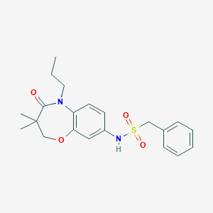 molecular formula C21H26N2O4S B2746224 N-(3,3-dimethyl-4-oxo-5-propyl-2,3,4,5-tetrahydrobenzo[b][1,4]oxazepin-8-yl)-1-phenylmethanesulfonamide CAS No. 922124-54-7