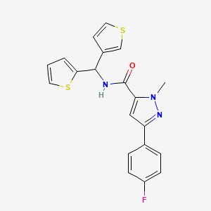 molecular formula C20H16FN3OS2 B2746231 3-(4-fluorophenyl)-1-methyl-N-(thiophen-2-yl(thiophen-3-yl)methyl)-1H-pyrazole-5-carboxamide CAS No. 2034332-91-5