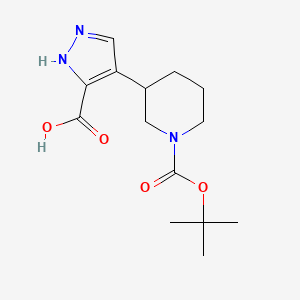 molecular formula C14H21N3O4 B2746250 4-[1-[(2-甲基丙烯基)氧羰基]哌啶-3-基]-1H-吡唑-5-羧酸 CAS No. 2377032-38-5