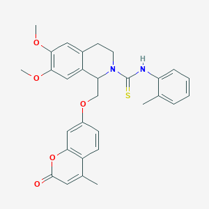 molecular formula C30H30N2O5S B2746254 6,7-dimethoxy-1-[(4-methyl-2-oxochromen-7-yl)oxymethyl]-N-(2-methylphenyl)-3,4-dihydro-1H-isoquinoline-2-carbothioamide CAS No. 687579-63-1