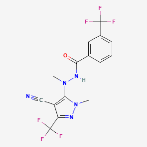 molecular formula C15H11F6N5O B2746260 N'-[4-cyano-1-methyl-3-(trifluoromethyl)-1H-pyrazol-5-yl]-N'-methyl-3-(trifluoromethyl)benzenecarbohydrazide CAS No. 321526-23-2