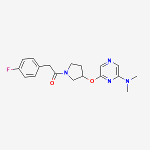 molecular formula C18H21FN4O2 B2746262 1-(3-((6-(二甲基氨基)吡嘧啶-2-基)氧基)吡咯烷-1-基)-2-(4-氟苯基)乙酮 CAS No. 2034499-68-6