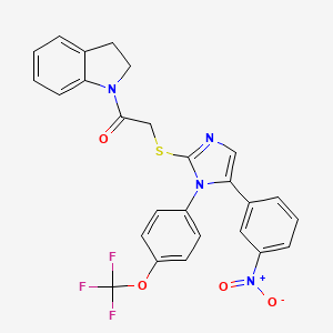 molecular formula C26H19F3N4O4S B2746272 1-(indolin-1-yl)-2-((5-(3-nitrophenyl)-1-(4-(trifluoromethoxy)phenyl)-1H-imidazol-2-yl)thio)ethanone CAS No. 1226447-87-5