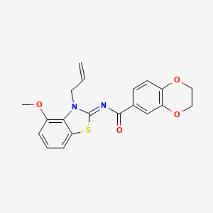 molecular formula C20H18N2O4S B2746279 N-[(2Z)-4-methoxy-3-(prop-2-en-1-yl)-2,3-dihydro-1,3-benzothiazol-2-ylidene]-2,3-dihydro-1,4-benzodioxine-6-carboxamide CAS No. 868376-52-7