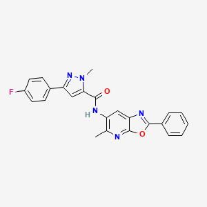 molecular formula C24H18FN5O2 B2746280 3-(4-fluorophenyl)-1-methyl-N-(5-methyl-2-phenyloxazolo[5,4-b]pyridin-6-yl)-1H-pyrazole-5-carboxamide CAS No. 2034376-68-4