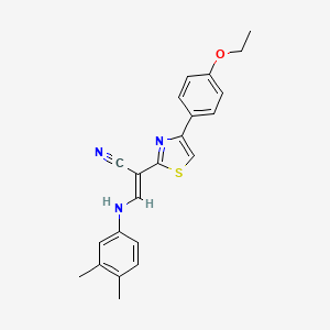 molecular formula C22H21N3OS B2746286 (E)-3-((3,4-dimethylphenyl)amino)-2-(4-(4-ethoxyphenyl)thiazol-2-yl)acrylonitrile CAS No. 373371-07-4
