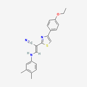 molecular formula C22H21N3OS B2746286 (E)-3-((3,4-二甲基苯基)氨基)-2-(4-(4-乙氧苯基)噻唑-2-基)丙烯腈 CAS No. 373371-07-4