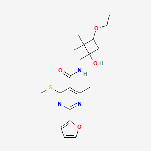 molecular formula C20H27N3O4S B2746291 N-[(3-Ethoxy-1-hydroxy-2,2-dimethylcyclobutyl)methyl]-2-(furan-2-yl)-4-methyl-6-methylsulfanylpyrimidine-5-carboxamide CAS No. 2248660-77-5