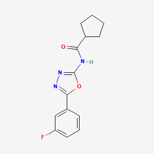 molecular formula C14H14FN3O2 B2746292 N-(5-(3-fluorophenyl)-1,3,4-oxadiazol-2-yl)cyclopentanecarboxamide CAS No. 1172958-31-4