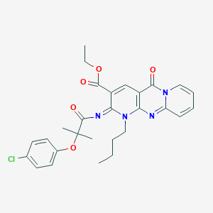 molecular formula C28H29ClN4O5 B2746297 (E)-乙酸-1-丁基-2-((2-(4-氯苯氧基)-2-甲基丙酰)亚胺)-5-氧代-2,5-二氢-1H-二嘧啶并[1,2-a:2',3'-d]嘧啶-3-甲酸酯 CAS No. 685859-83-0