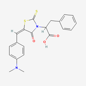 molecular formula C21H20N2O3S2 B2746320 (E)-2-(5-(4-(dimethylamino)benzylidene)-4-oxo-2-thioxothiazolidin-3-yl)-3-phenylpropanoic acid CAS No. 24834-75-1