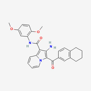 molecular formula C28H27N3O4 B2746322 2-氨基-N-(2,5-二甲氧基苯基)-3-(5,6,7,8-四氢萘-2-甲酰基)吲哚啉-1-甲酰胺 CAS No. 906162-79-6
